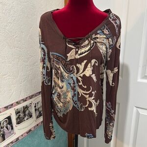 Venus Brown Paisley Lace-Up Women's Top